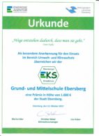Grund- und Mittelschule Ebersberg erhält Auszeichnung und Prämie als Klimaschule